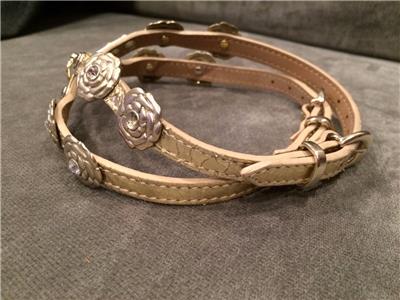 Chanel Crystal Jewel Camellia Flower Gold Leather Dog