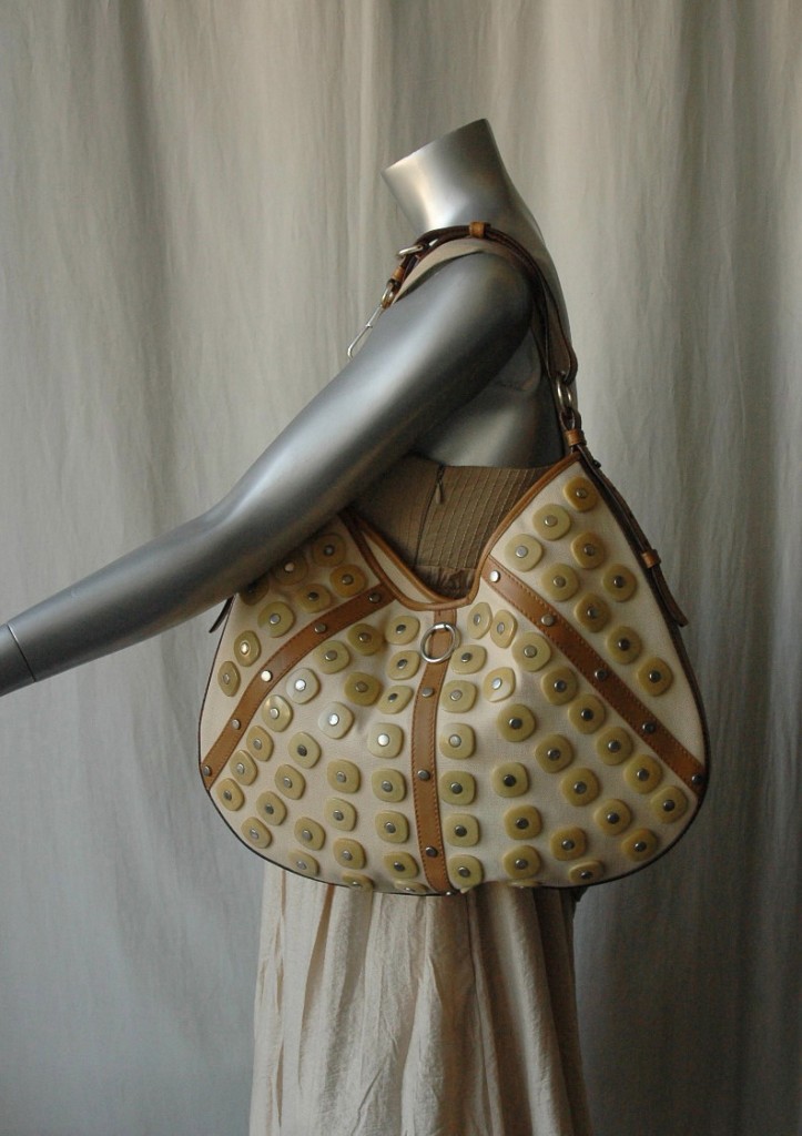Yves Saint Laurent Canvas Leather Hobo Bag Handbag Mombasa Studded ...  