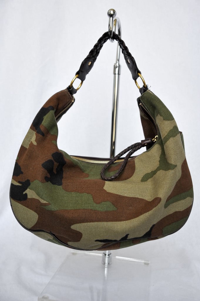 MICHAEL KORS Camouflage Canvas+Woven Leather Hobo Handbag Shoulder Bag