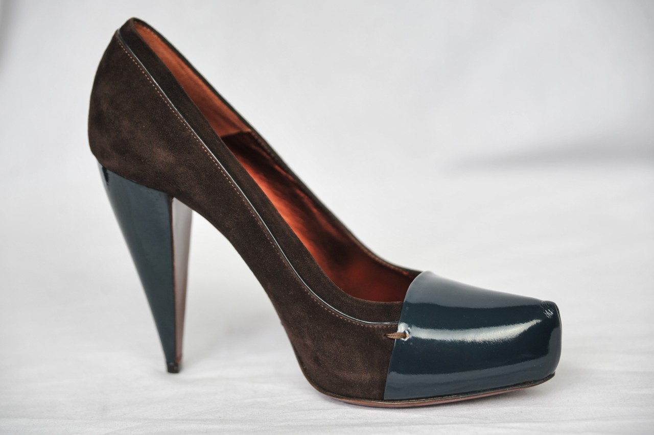 blue and brown pumps