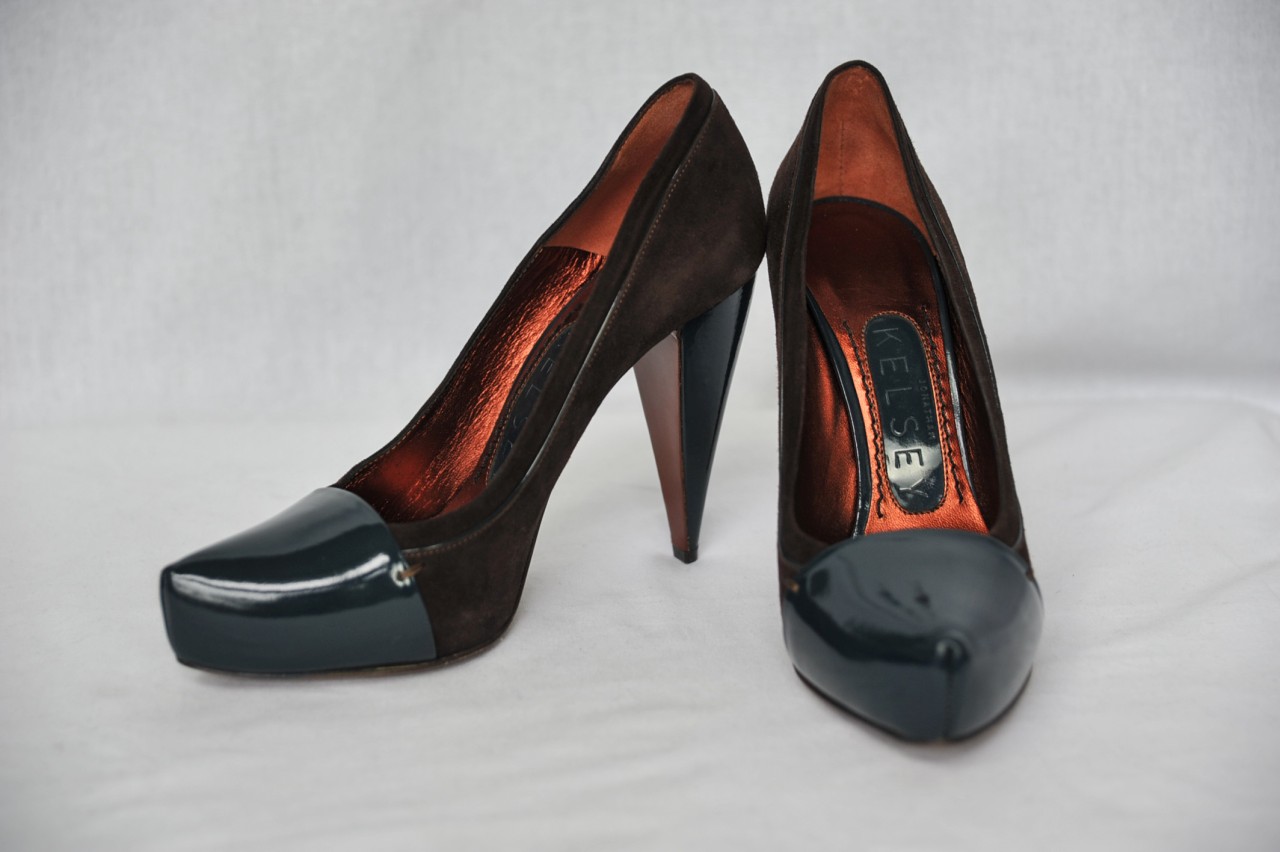blue and brown pumps