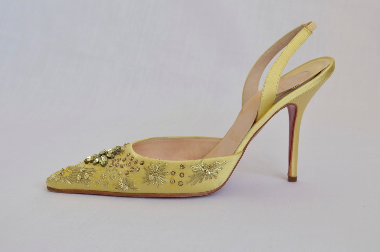 CHRISTIAN LOUBOUTIN Satin CRYSTAL+SEQUIN+EMBROIDERY Mule High Heel Pump