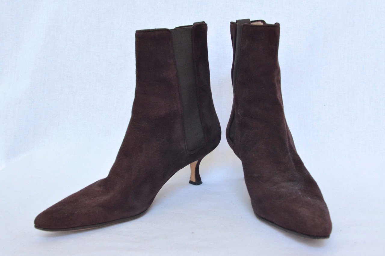 black ankle booties with brown heel