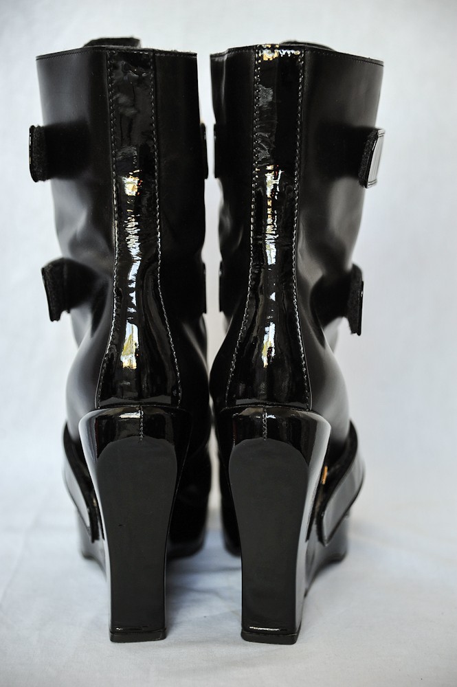 LOUIS VUITTON Womens Black Leather *RUNWAY RARE* High Wedge Mid-Calf Boot 10-40 | eBay