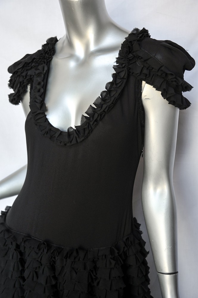 black chiffon ruffle dress
