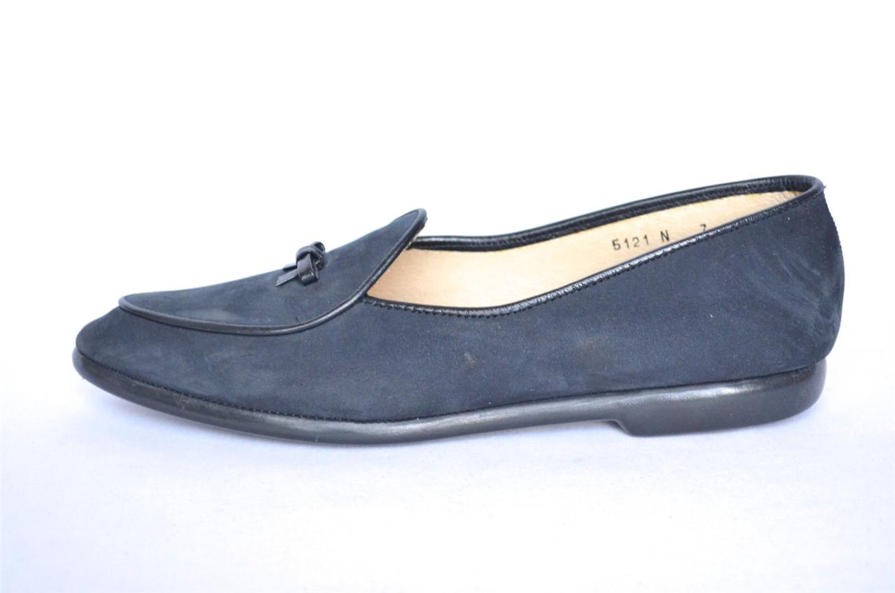 BELGIAN SHOES Womens Dark Blue Navy Suede BOW Leather Slip