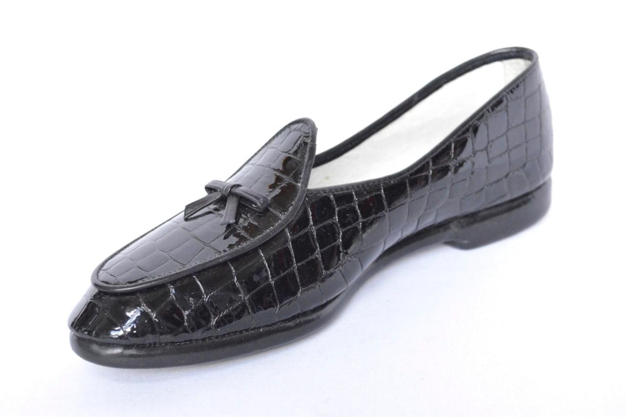 BELGIAN SHOES Womens Black CROCOPATENT SlipOn Loafer