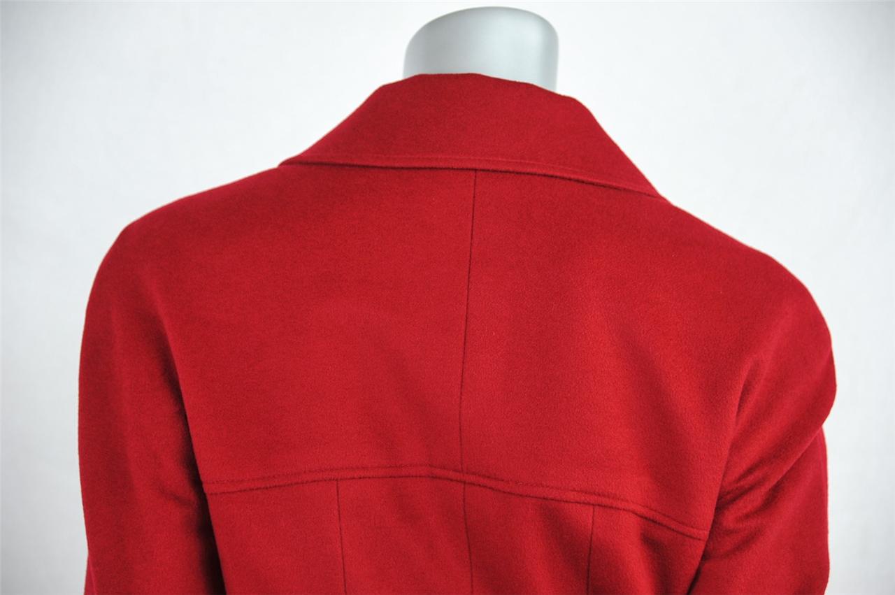 CHANEL Classic Red Wool Womens Button Peter Pan Collar Jacket Coat
