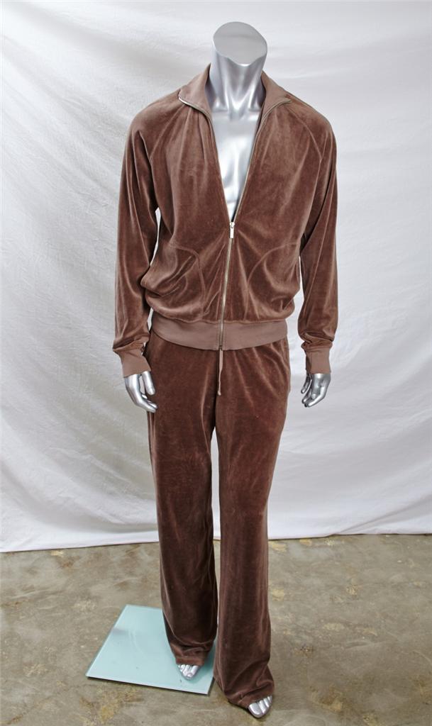 Juicy Couture Mens Brown Velour Track Jacket Lounge Pants Sweatsuit