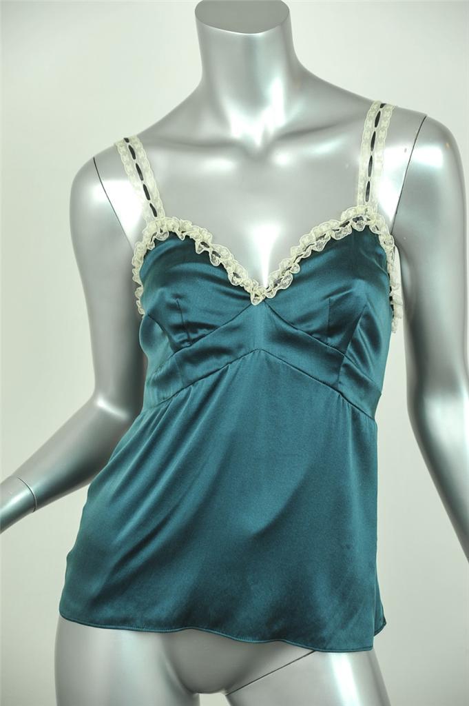 REBECCA TAYLOR Womens Teal Satin Silk Camisole Cami Tank Shirt Top Blouse 4 NEW