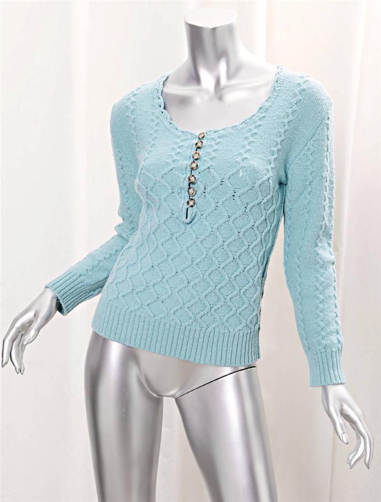 CHLOE Womens Aqua Knit Pattern Scoop Neck Fitted Sweater ...