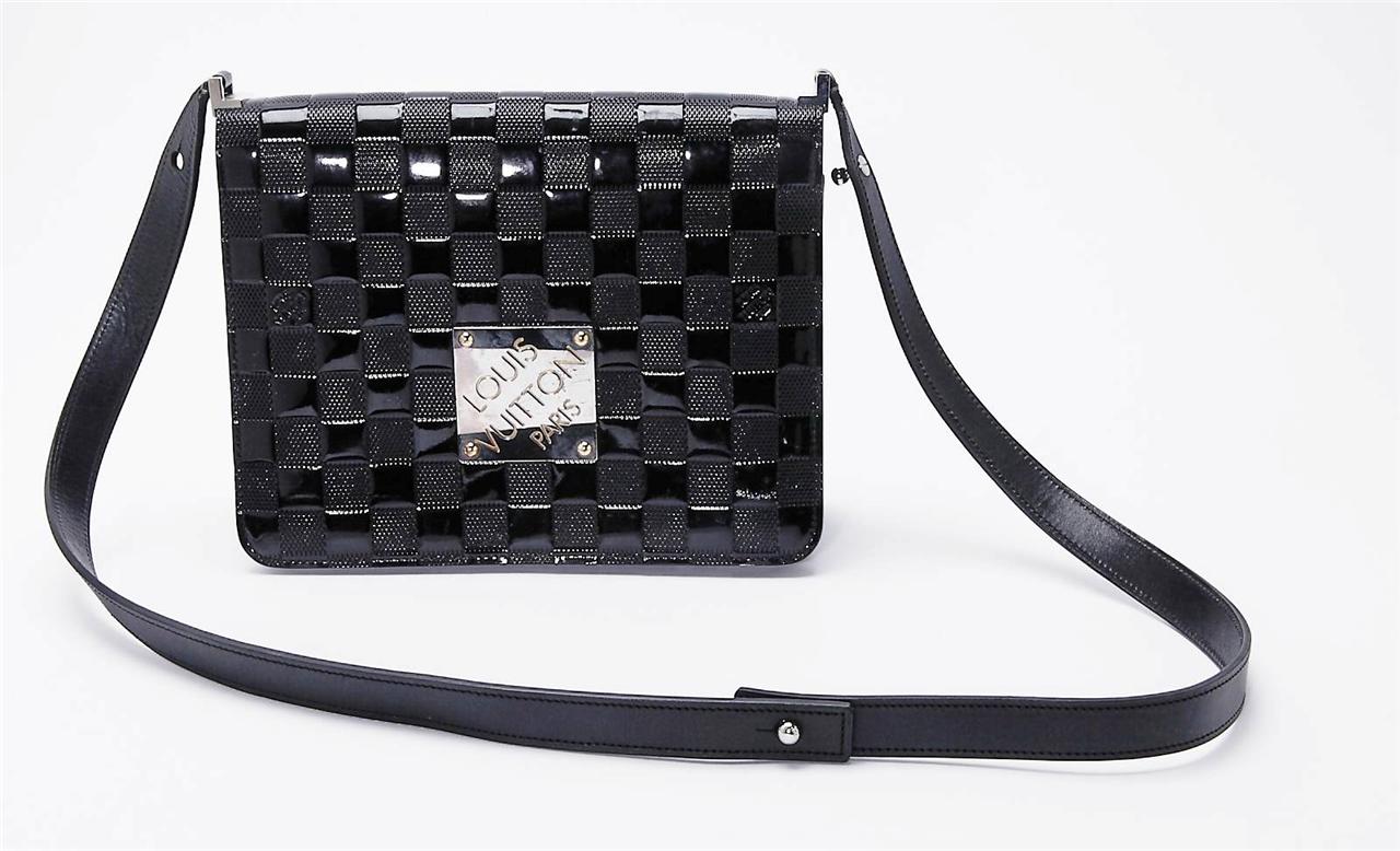 LOUIS VUITTON Black Patent Leather Shoulder Bag Handbag Tote Purse VINTAGE | eBay