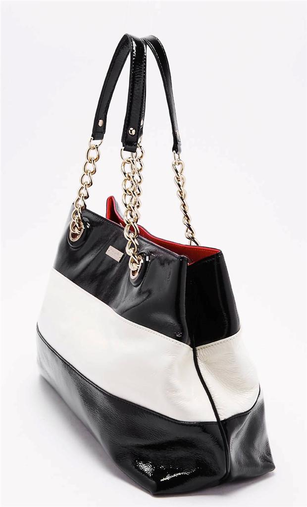 KATE SPADE Black White Patent Leather Shoulder Bag Handbag Purse Tote Satchel | eBay