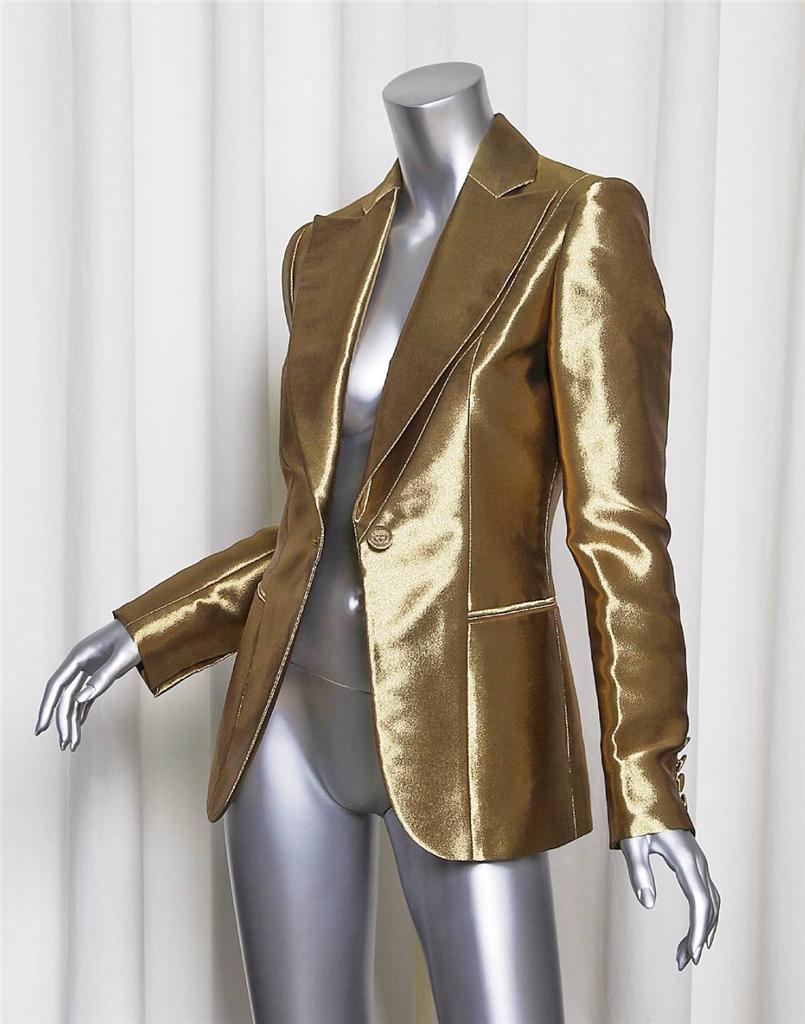 GUCCI Womens RUNWAY Metallic Gold Silk LongSleeve Blazer Jacket Coat 38 NEW eBay