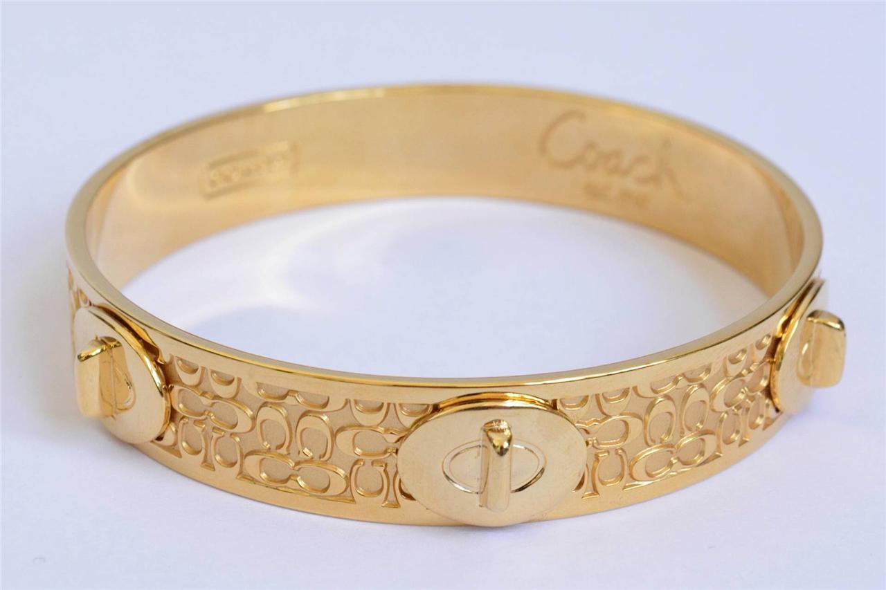 COACH Signature Gold Metal Logo BANGLE BRACELET JEWELRY eBay