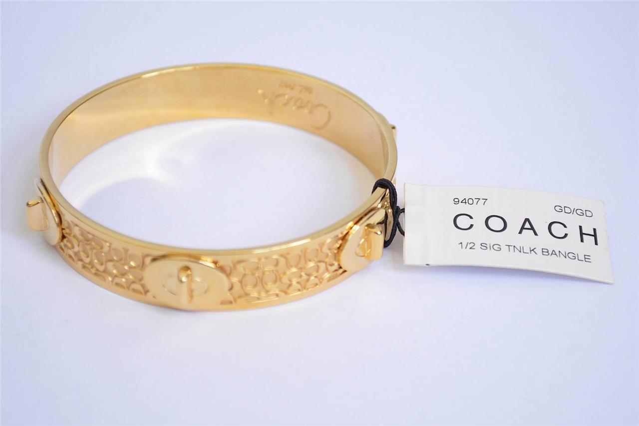 COACH Signature Gold Metal Logo BANGLE BRACELET JEWELRY eBay