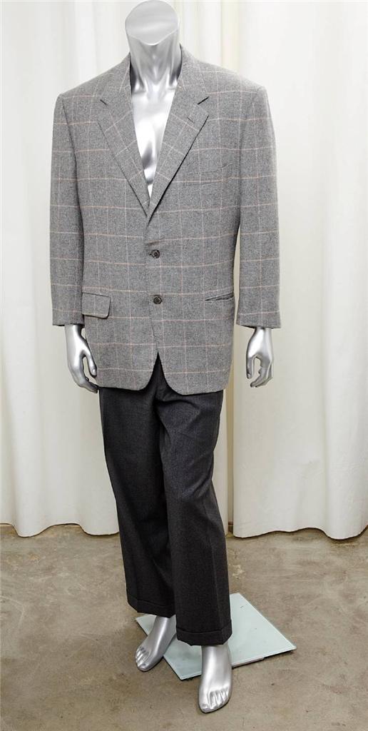 HOUSE OF BIJAN Gray Pink Plaid Cashmere 3 Button Jacket Mens Pant Suit