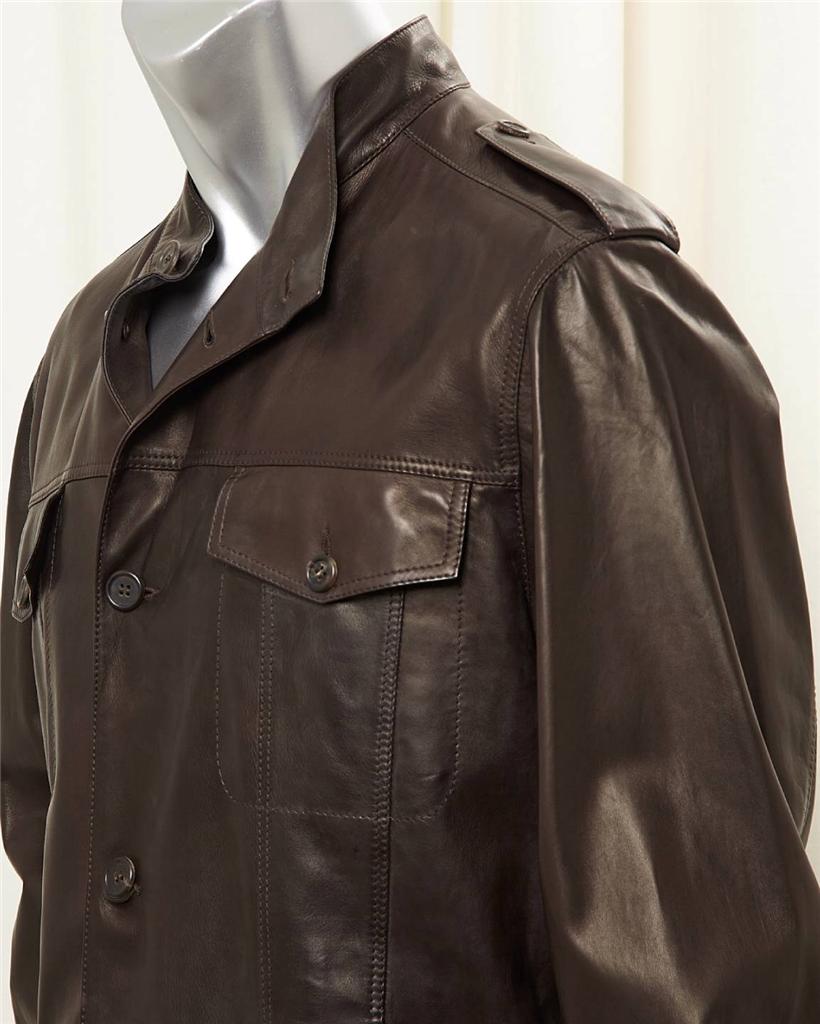 HOUSE OF BIJAN Brown Leather Button Front Casual Mens Coat Jacket sz. M