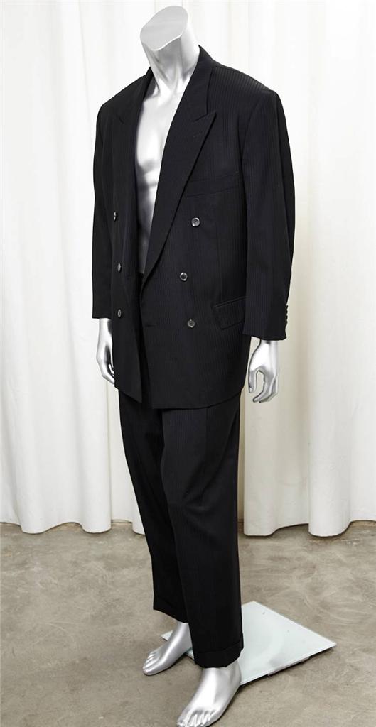 HOUSE OF BIJAN Black Stripe Wool Double Breasted Jacket Mens Pant Suit
