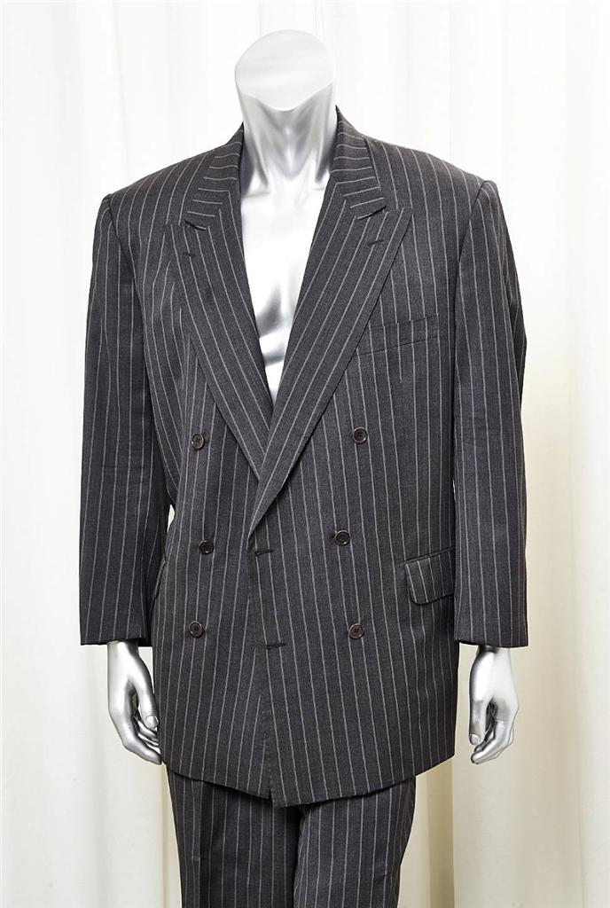 HOUSE OF BIJAN Gray Wool Pinstripe Double Breasted Mens Suit Jacket sz
