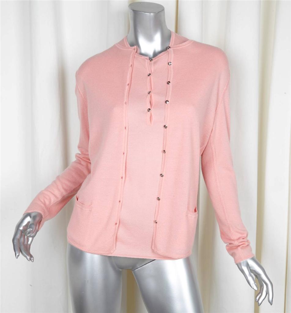 LOUIS VUITTON Womens Pink Coral Cashmere Knit Cardigan Sweater+Shirt Twinset M | eBay