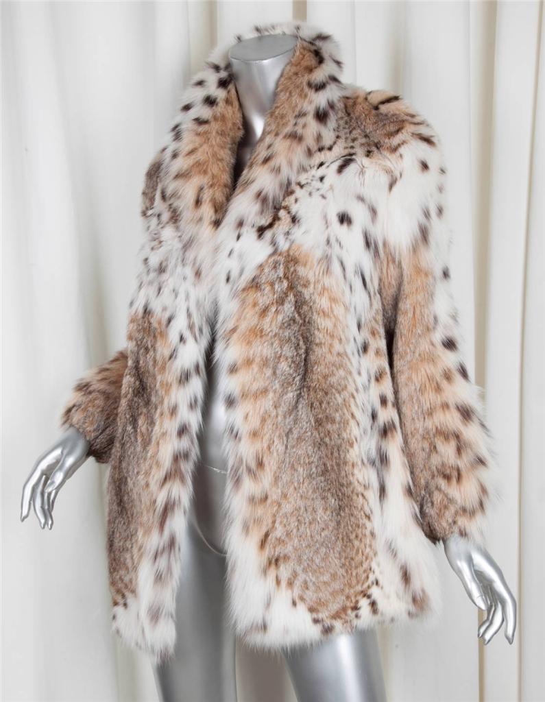 CANADIAN SPOTTED LYNX Womens Brown+Cream Genuine Spotted FUR Coat