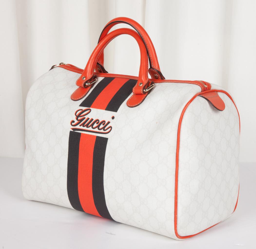 GUCCI *LIMITED EDITION* White+Orange Canvas Leather BOSTON Satchel Handbag Bag | eBay