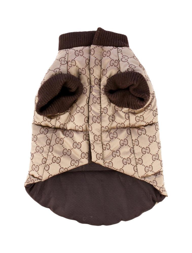 GUCCI Dog Clothes Pet Cute Brown Puffy GG Monogram Jacket Coat XS eBay