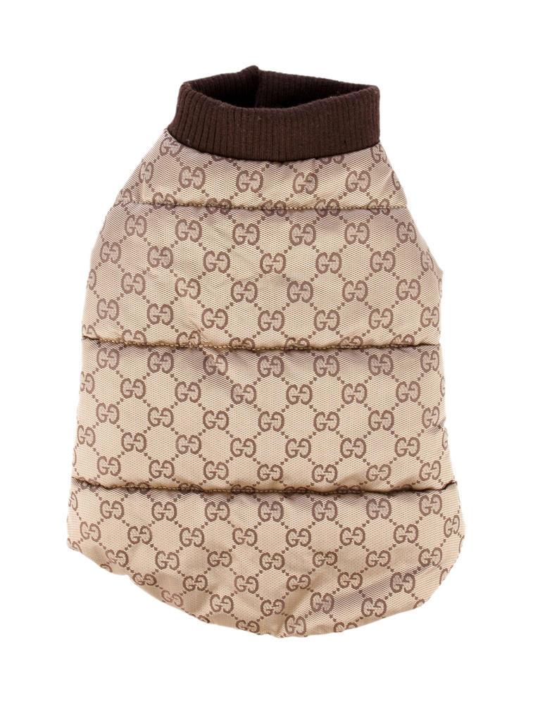 GUCCI Dog Clothes Pet Cute Brown Puffy GG Monogram Jacket Coat XS eBay