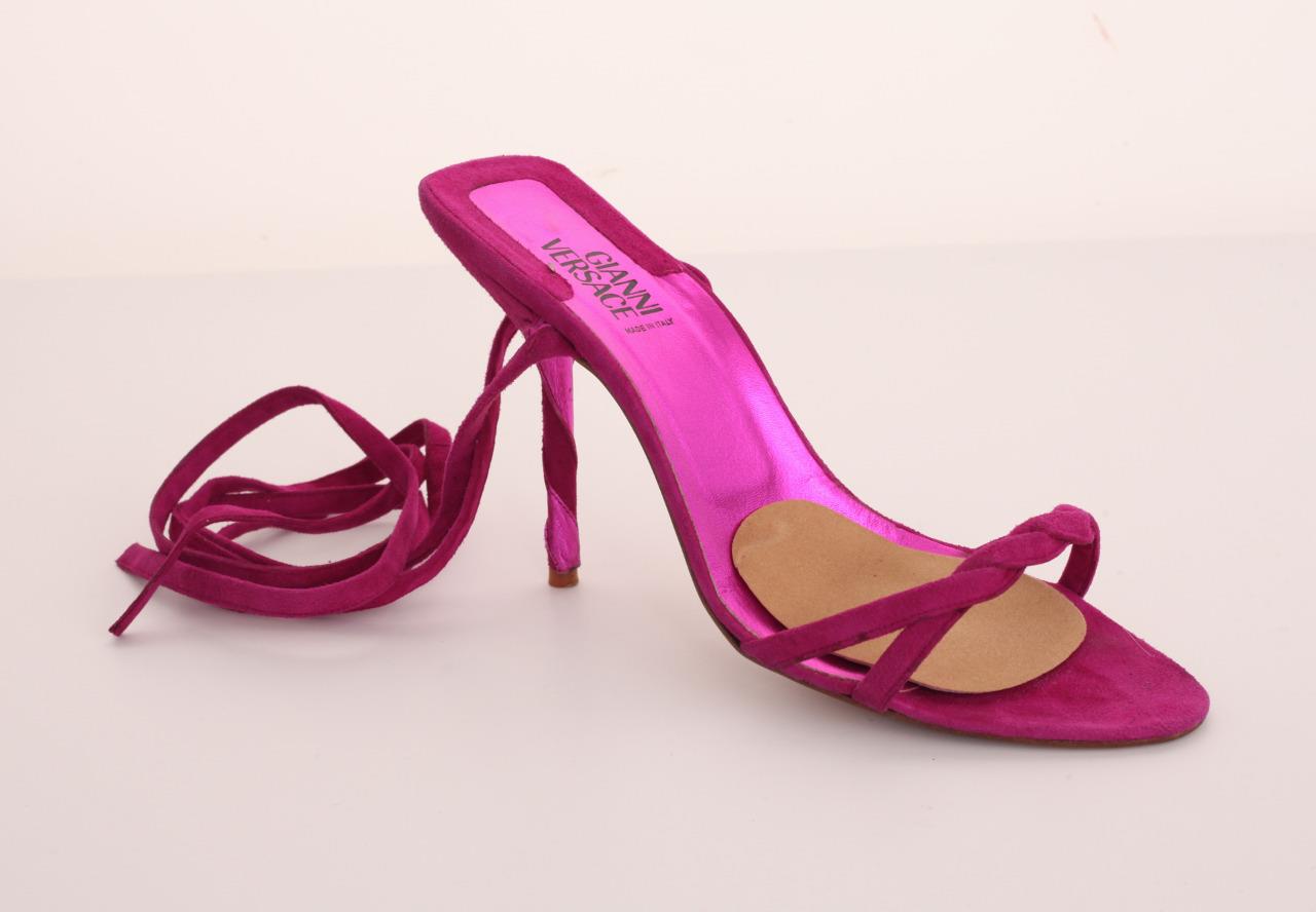 GIANNI VERSACE Hot Pink Suede High Heel Strappy Open-Toe Sandal Pump Shoe 9-39