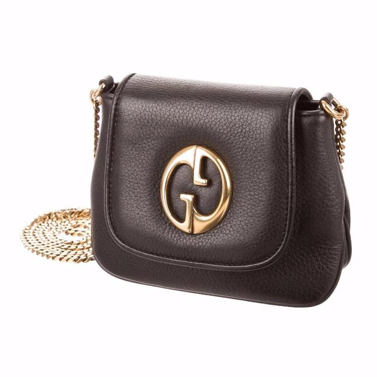 GUCCI 1973 Black Leather Gold Chain Strap Small Flap Crossbody Bag Handbag | eBay
