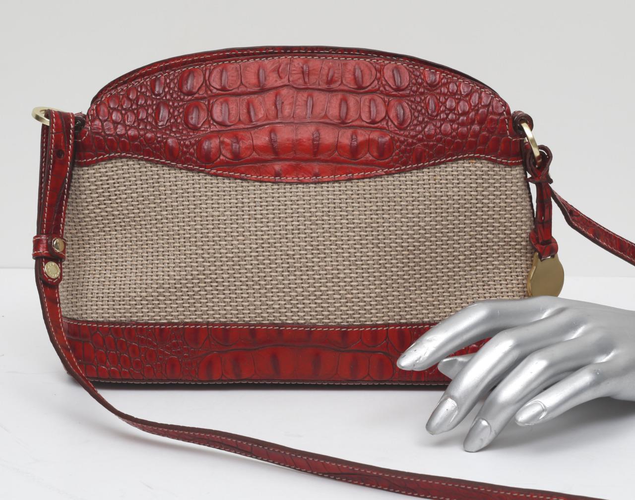 BRAHMIN VINTAGE Beige Canvas+Red Croc Leather Crossbody Shoulder Bag Handbag | eBay