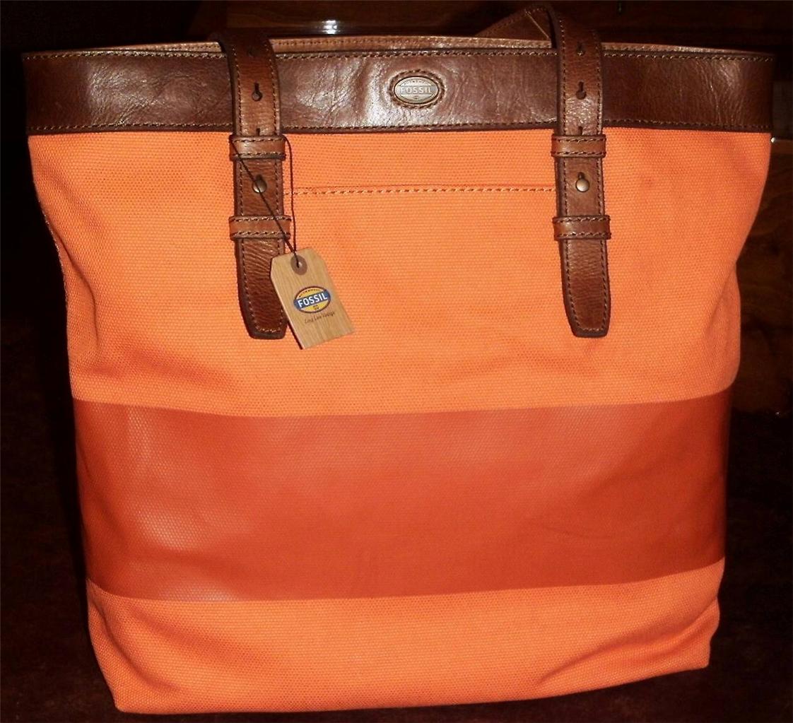 FOSSIL New Estate CB Utility Bag Large Tote Coated Canvas Stone, Orange NWT 148 eBay