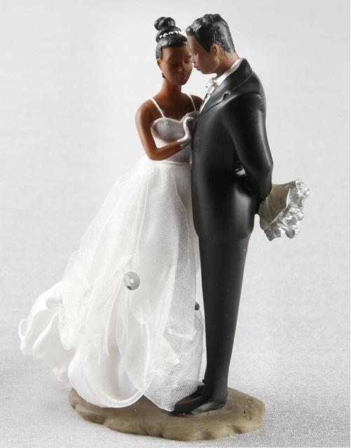 African American Black Bride &amp; Groom Wedding Cake Topper