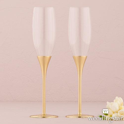 Brushed Gold Wedding Flutes, Cake Cutting Knife & Server Set 50th