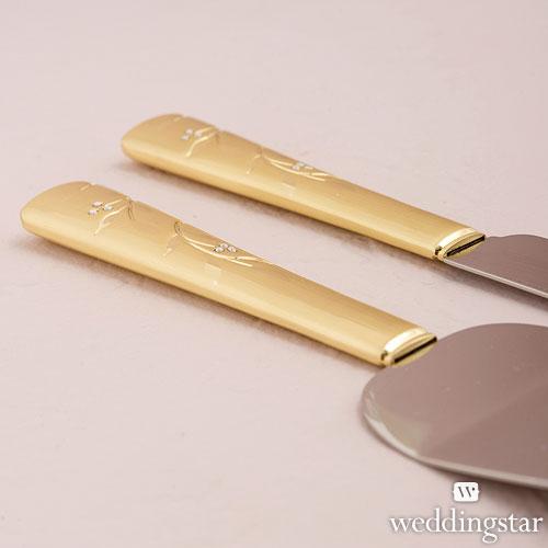 Brushed Gold Wedding Cake Cutting Knife & Server Set 50th Anniversary