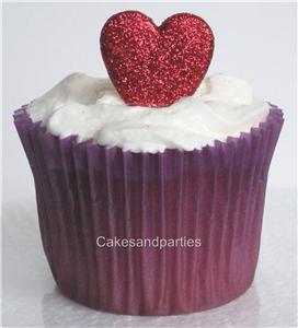 EDIBLE RED GLITTER HEARTS. CAKE DECORATIONS - SMALL 2cmx...