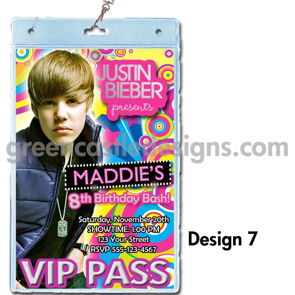10 Justin Bieber Invitations * Birthday Party Invites VIP Pass Favors