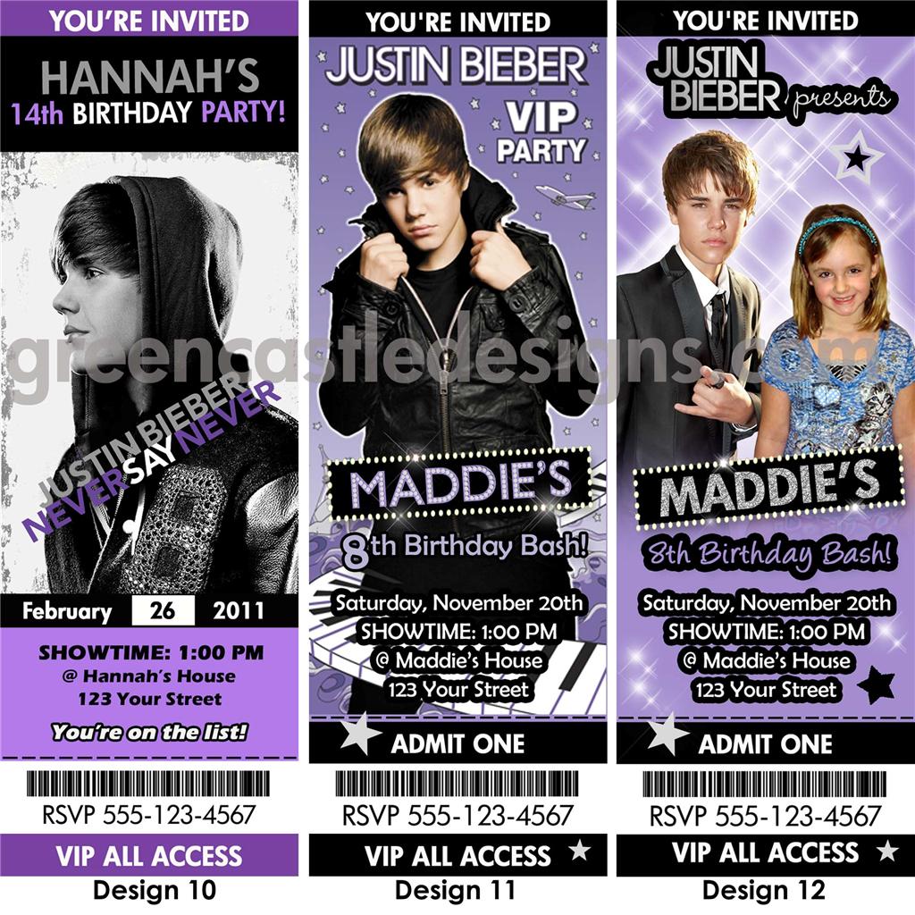12 Justin Bieber Birthday Party Ticket Invitation Favor | eBay