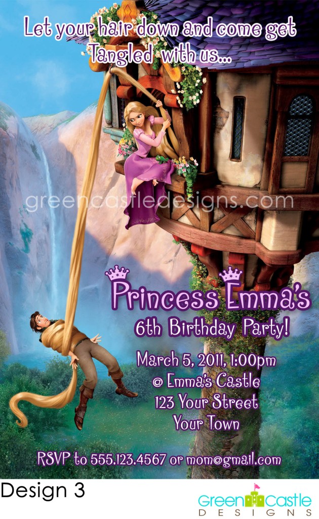 Tangled Birthday Party Invitation Rapunzel Flynn Rider Pascal Favor 4x6 express pic 3