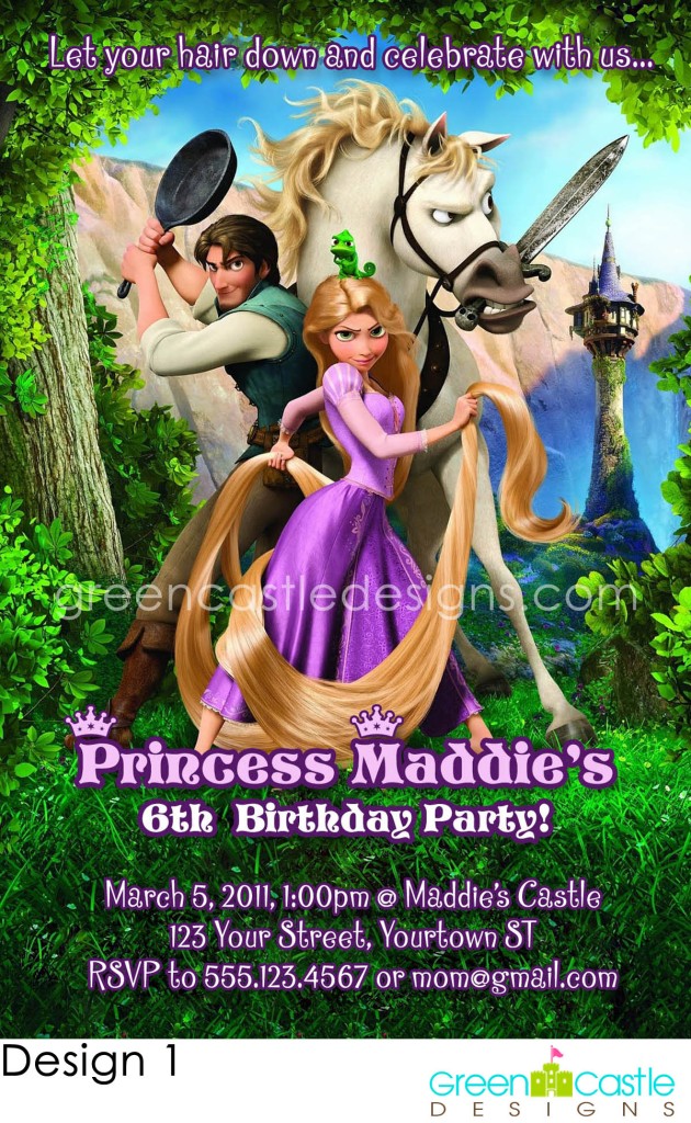 Tangled Birthday Party Invitation Rapunzel Flynn Rider Pascal Maximus Favor 4x6 express pic 1