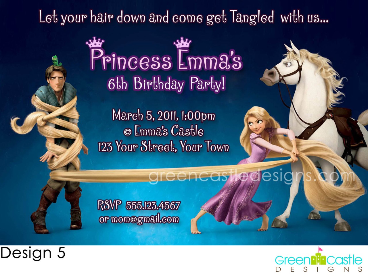 Tangled Birthday Party Invitation Rapunzel Flynn Rider Pascal Maximus Favor 4x6 express pic 5