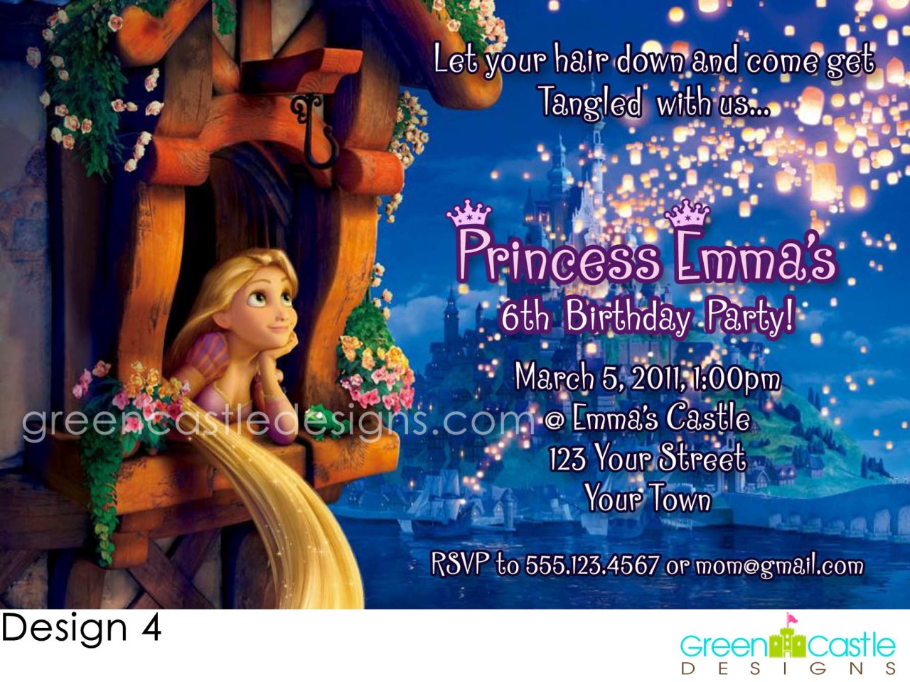 Tangled Birthday Party Invitation Rapunzel Pascal Favor 4x6 express pic 4