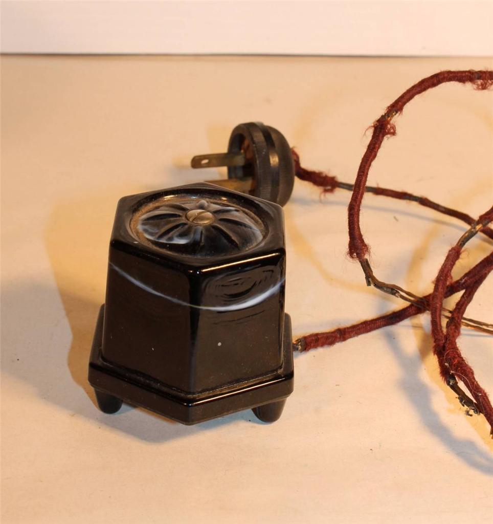 Antique SLAG GLASS Electric Lighter Table Top Cigarette Cigar Lighter