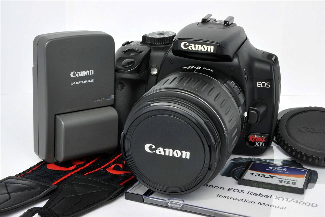 Canon EOS Digital Rebel XTi 400D Black 10 1MP DSLR Camera Kit w 18 55mm
