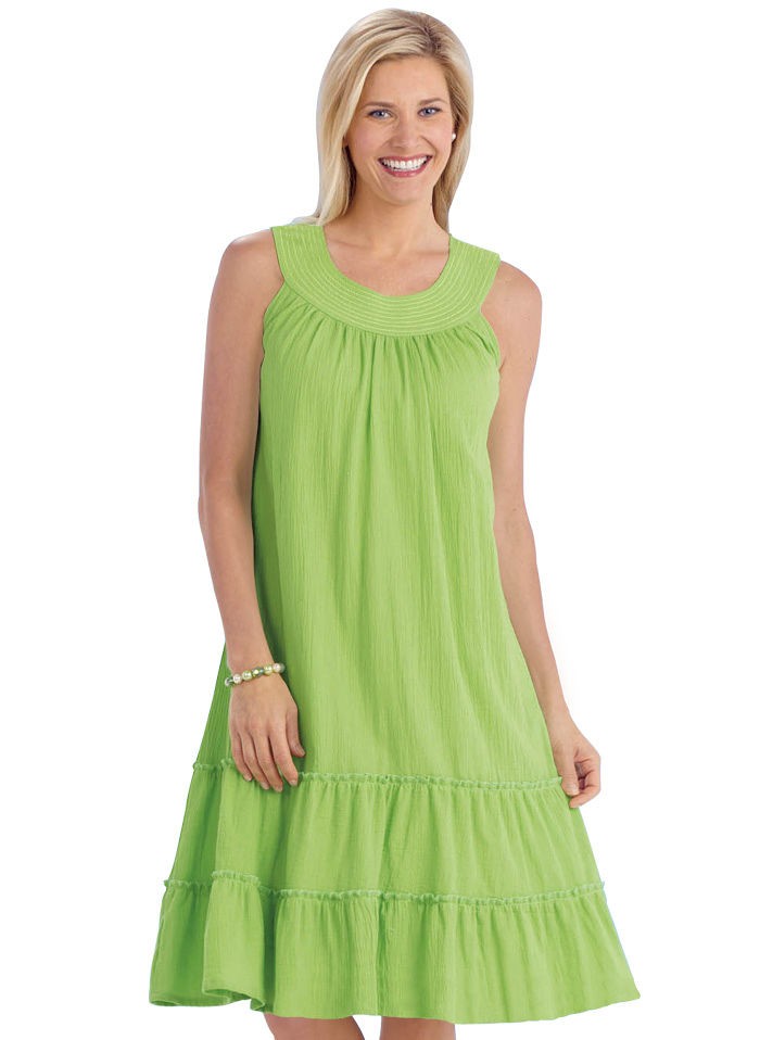 Crinkle Cotton Gauze Sundress Sz Medium 1012 Turquoise BlueLime