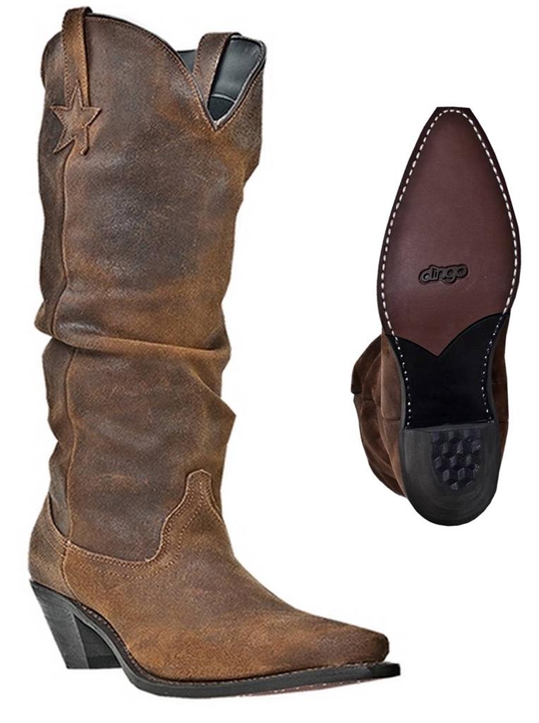 NEW DINGO Boots Women's MUSE 15" Slouched Brown Leather Western Cowboy NIB - Picture 1 of 1