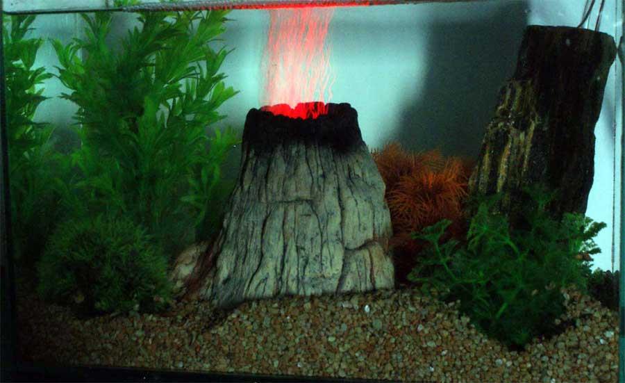 Aquarium Fish Tank LED Volcano with illuminated blue bubbles, Air pump