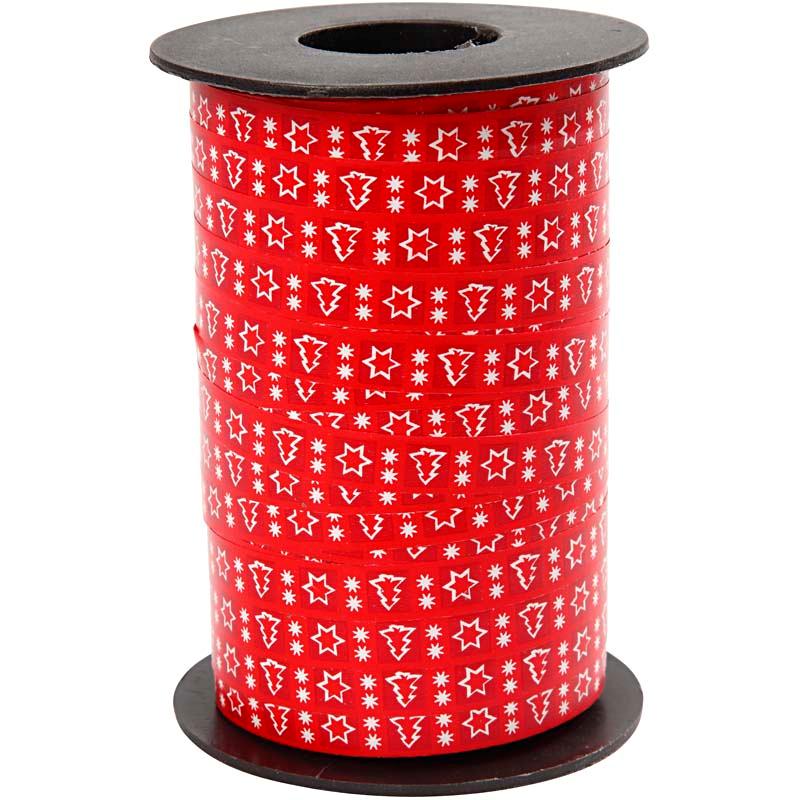 Christmas Curling ribbon HO HO HO red/white print  10mm x 25 Metre roll 7202