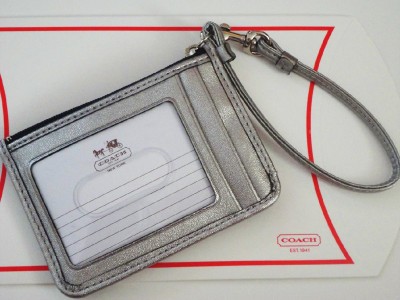 Coach Blue Denim Silver Skinny ID/Badge Wallet Purse Keychain Wristlet NWT | eBay